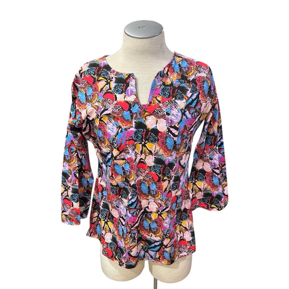 Rising International Womens Butterfly Long Sleeve Top Multicolor XL FC 01
